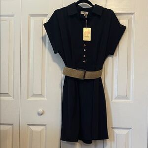 Entro Black Mini Dress with Tan Belt